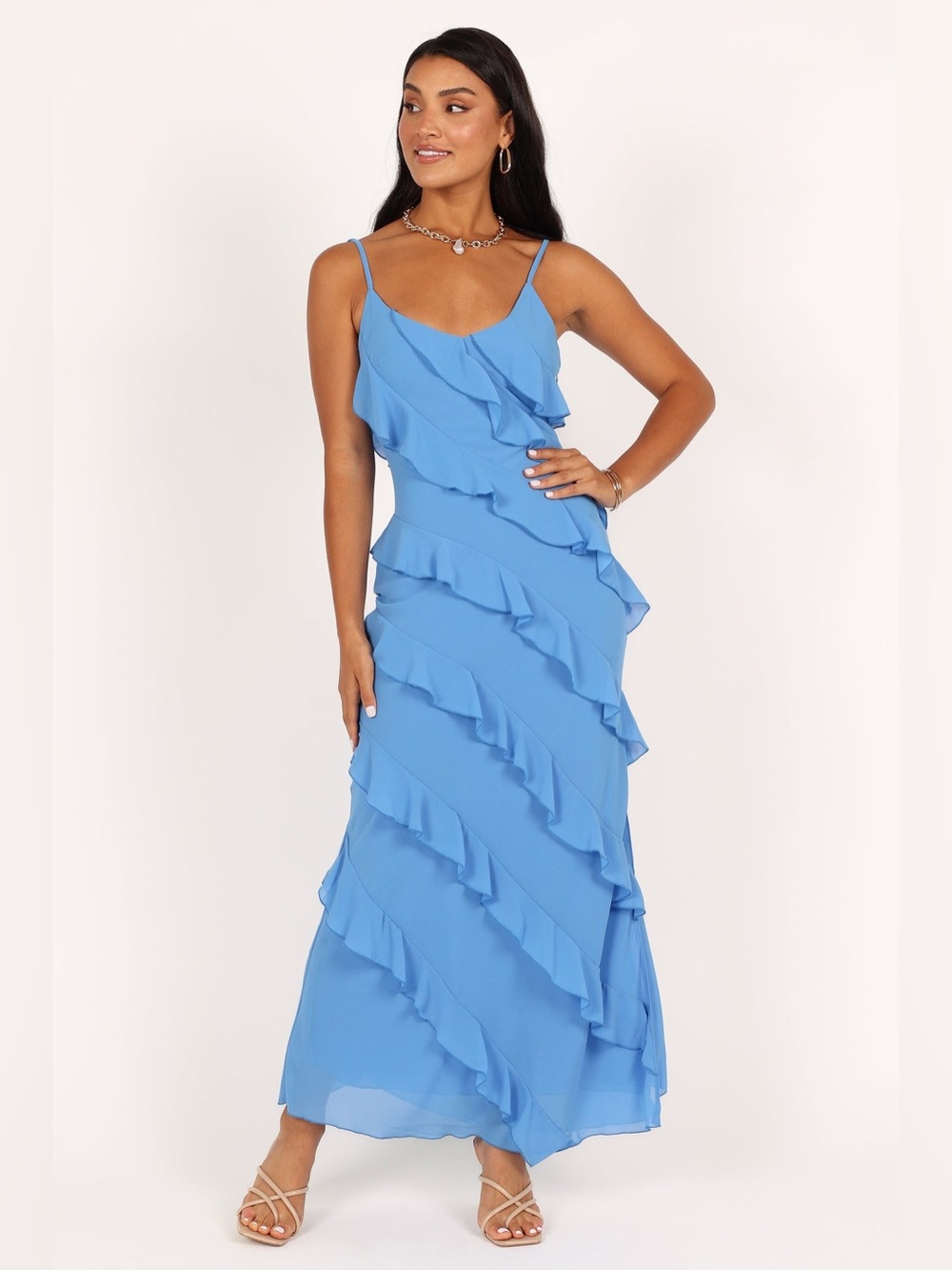 Petal & Pup Ciao Ruffles Maxi Dress Blue Size M NWOT